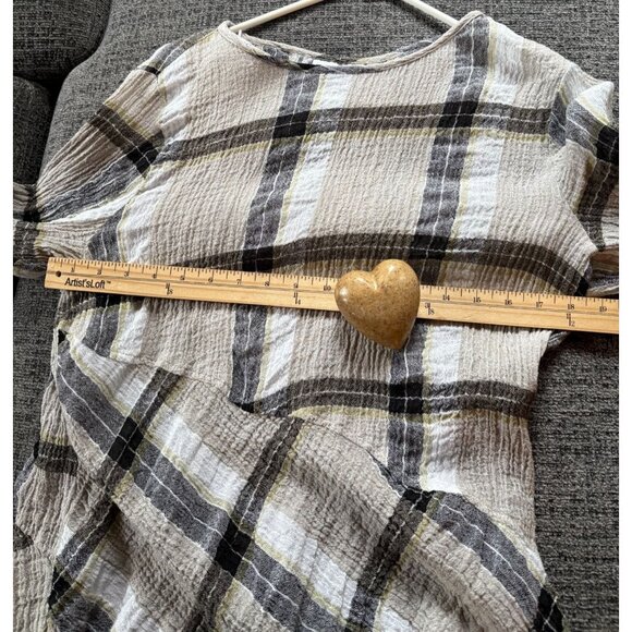 Habitat Womens Plaid Textured Linen Blend Top Size L Asymmetric Hem‎ Long Sleeve - Picture 11 of 12